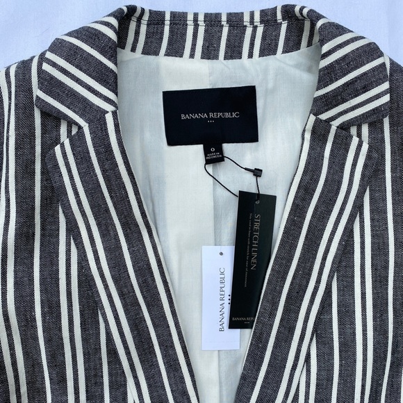 Banana Republic Factory Gray Ivory Striped Stretch Linen Long Blazer - Picture 4 of 8